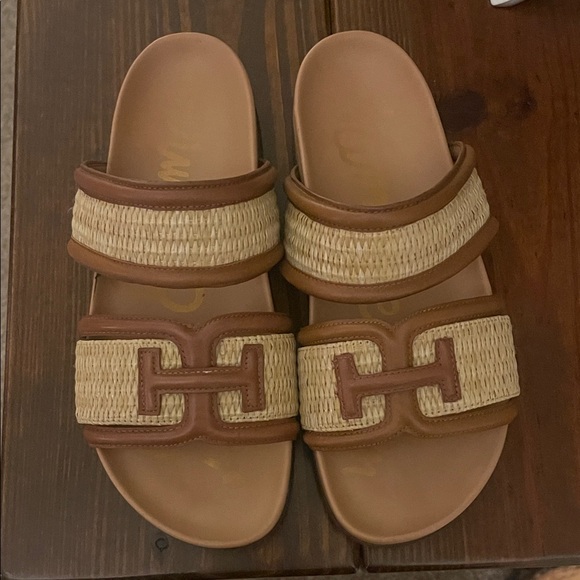 Sam Edelman Rowan Tan Raffia & Leather Slide Sandals - Picture 5 of 5
